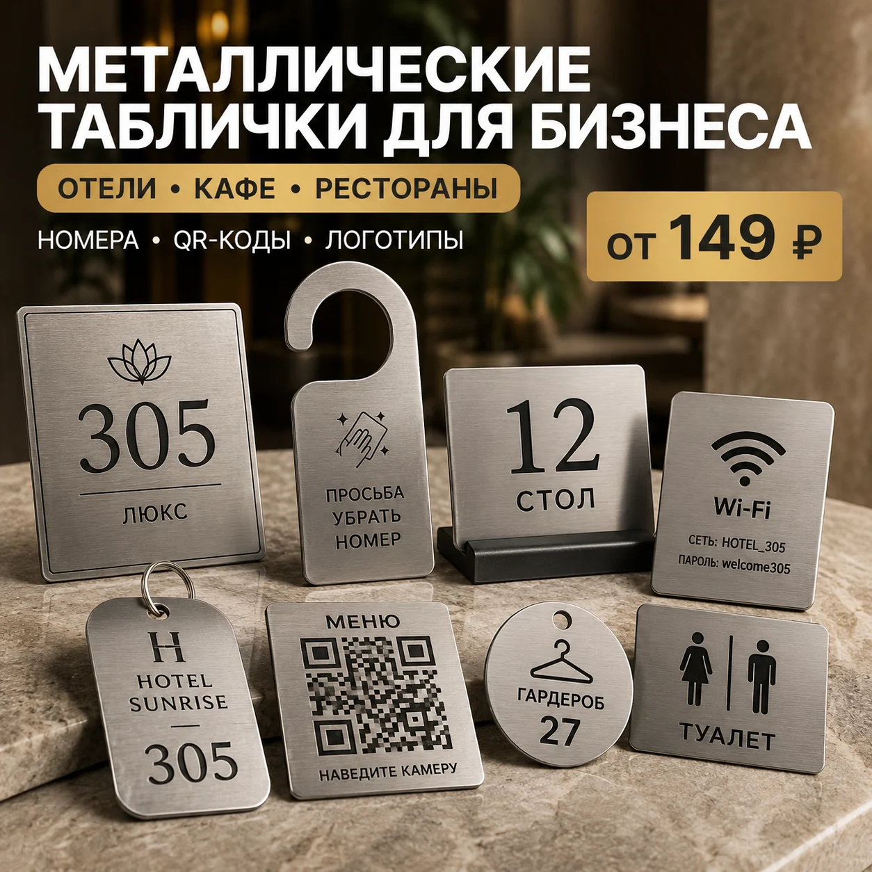 Таблички и навигация для HoReCa. Визуализация возможного исполнения